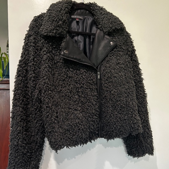 Rock & Republic Moto Style Biker Jacket Fluffy women's size XXL Black faux fur - Picture 1 of 8